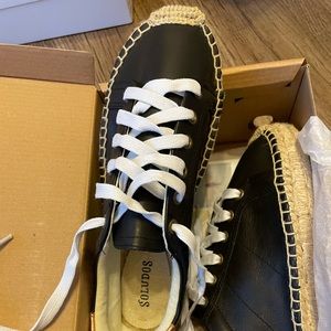 Saludos Platform Espadrille Leather Black - US 7